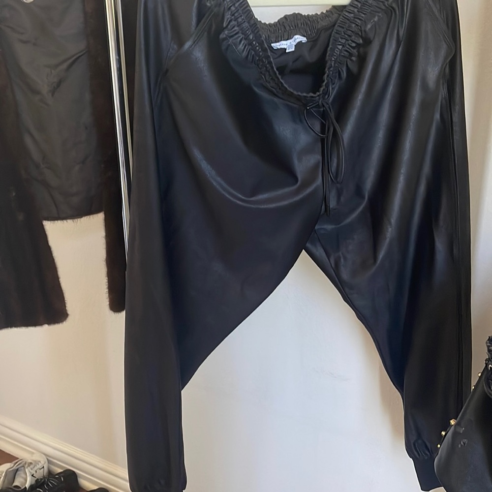 Black leather joggers with pocket .. plus size xl